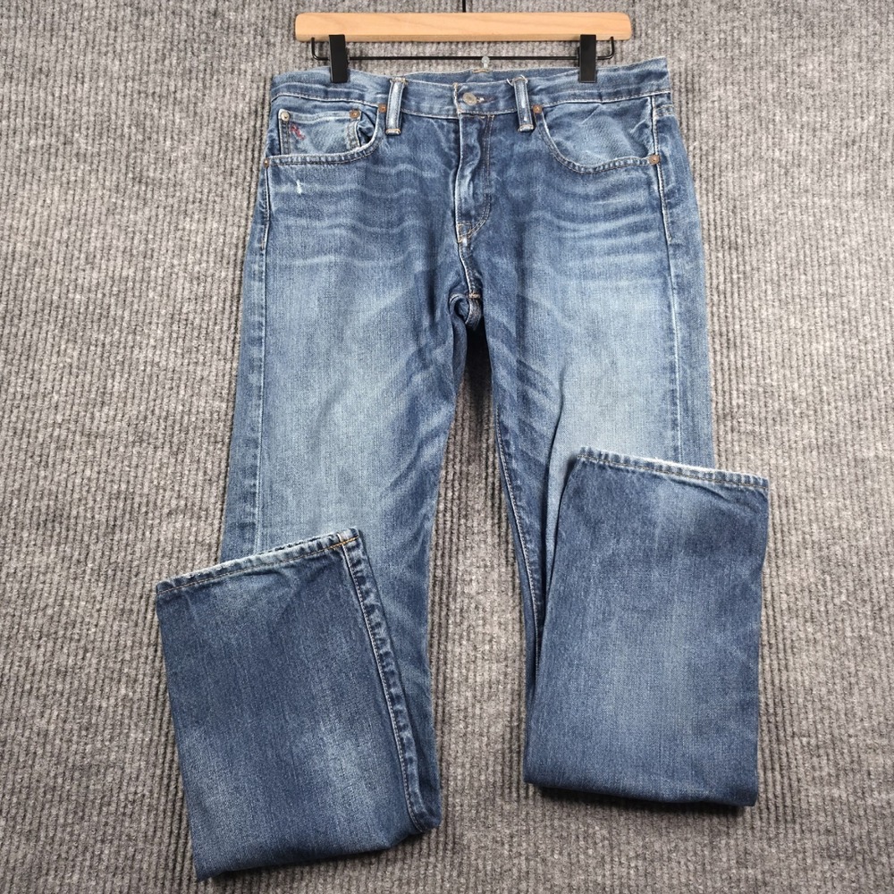 Polo Ralph Lauren Slim Straight Jeans Mens 30x30 Blue Wash Faded Denim Y2K Retro